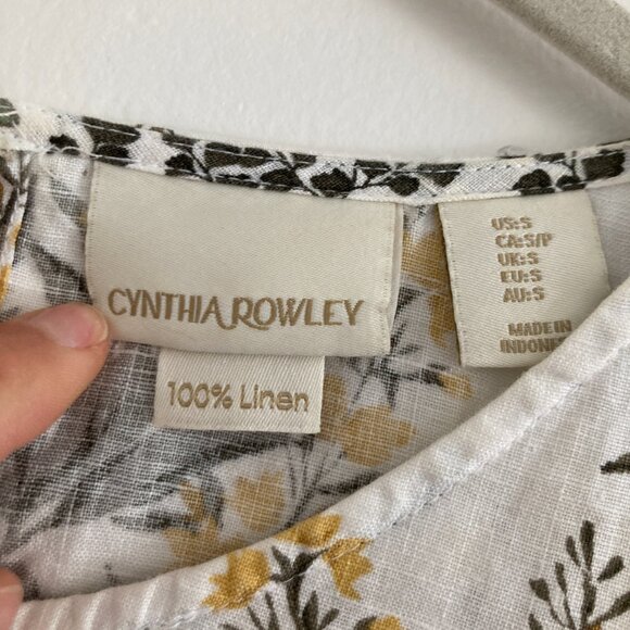 Cynthia Rowley 100% Linen White Floral Fern Shift Dress Womens Small Lagenlook - Picture 10 of 11